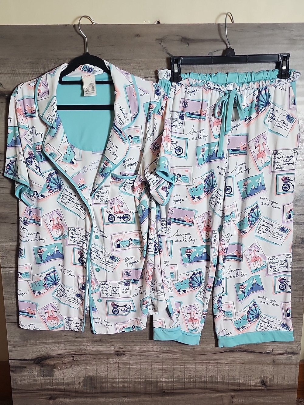 Munki Munki Cropped Short Sleeve Pajama Set In Summer Postcard Print